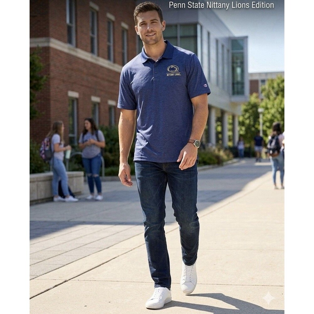 Champion Mens Penn State Nittany Lions Polo Shirt Heather Blue 2XL NWOT